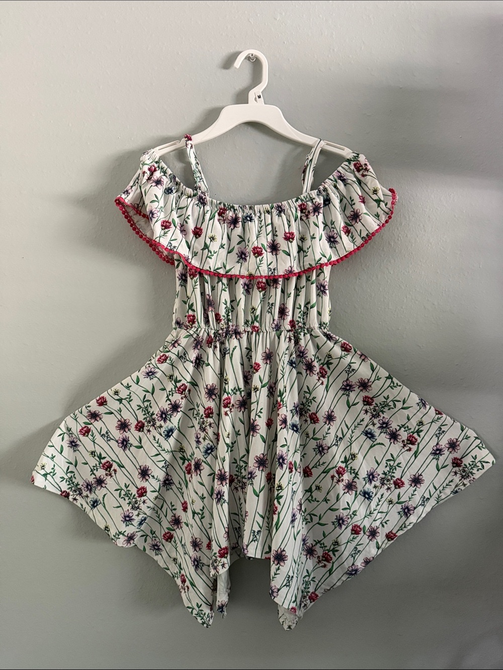 BCBGirls White Floral Off-Shoulder Dress with Pink Trim
